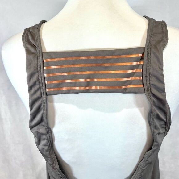 Gray and copper abstract print backless active tank top size small - Picture 4 of 5